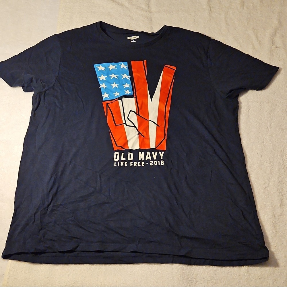Old Navy Men's XL Blue USA Patriotic Graphic T-Shirt Crew Neck Short Sleeve